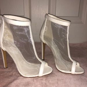 White open toe heels